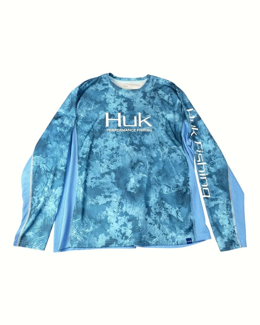 Huk Men’s XL Blue Printed Long Sleeve Performance Fishing Shirt